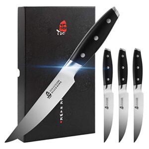 TUO Steak Knife – 5 inch Professional Kitchen Steak Knife Set 4 Table Dinner Knife – German HC Stainless Steel – Non Slip Pakkawood Handle – BLACK HAWK SERIES Including Gift Box