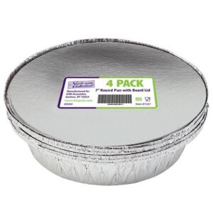 King Zak Round Aluminum Pans with Board Lid, 7″, Silver