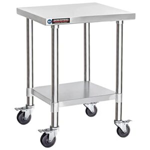 Food Prep Stainless Steel Table – DuraSteel 30 x 18 Inch Metal Table Cart – Commercial Workbench with Caster Wheel – NSF Certified – For Restaurant, Warehouse, Home, Kitchen, Garage