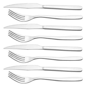 Gloreen 6 Pieces Steak Knives and 6 Pieces Dinner Forks Set, Stainless Steel