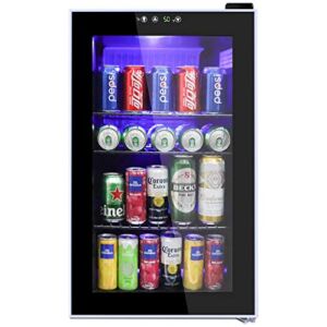 COOLHOME Beverage Refrigerator and Cooler – 85 Can Mini Fridge with Glass Door and Adjustable Removable Shelves for Soda Beer or Wine – Small Drink Dispenser Machine for Office or Bar