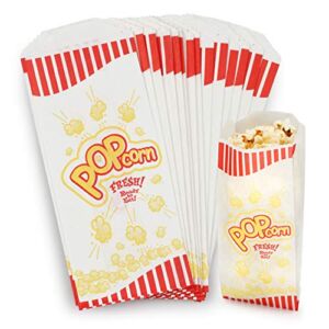 MT Products Small Popcorn Bags – 100 Pack Party Bags | Popcorn Boxes Hold 1 oz of Popcorn Each | Premium Carnival Party Supplies for To-Go Snacks and Treats | Measure 8 x 3.5 Inches