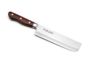 Yoshihiro VG-10 16 Layer Hammered Damascus Stainless Steel Nakiri Vegetable Knife (6.5” (165mm))