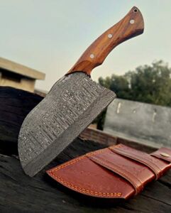 Handmade Damascus Cleaver knife Serbian chef Knife Chopper knife kitchen knife fixed blade knife with Sheath 5518L