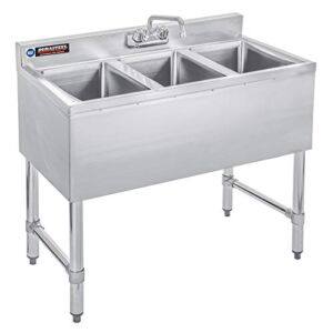 DuraSteel 3 Compartment Stainless Steel Bar Sink with 10″ L x 14″ W x 10″ D Bowl – Underbar Basin – NSF Certified – No Drainboard, Faucet Included (Restaurant, Kitchen, Hotel, Bar)