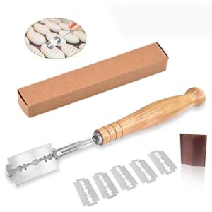 Bread Lame,Bread Knife,Bread Slashing Tool,Dough Making Razor Cutter,Stainless Hand Crafted Bread Lame Tool with Leather Protective Cover&5 Replacement Blades,Dough Scoring Tool for Pancakes Biscuits