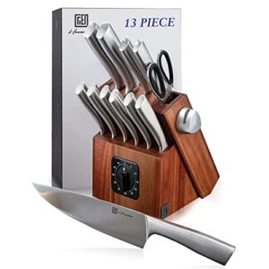 Hanmaster Knife Set, 13 Pieces Stainless Steel Knife Sets for Kitchen with Block, Sharp Kitchen Knife Set with Timer and Sharpener, Gift Box Packed.