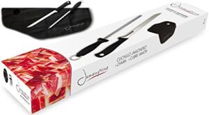 Ham Carving Knife with Honing Steel and Ham Cover – Professional Set for Slicing Serrano, Ibérico Ham & Italian Prosciutto