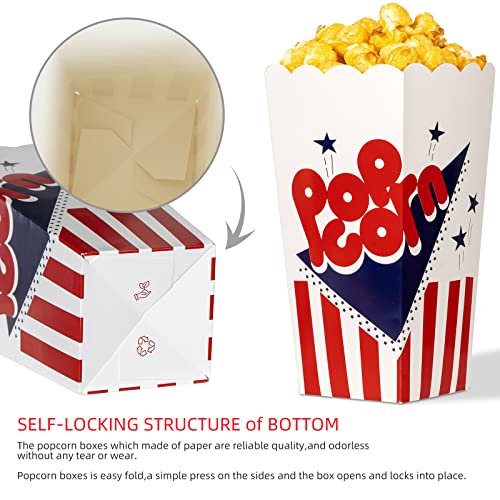 100 Pcs Popcorn Boxes,7.75 Inches Tall & Holds 46 Oz Popcorn Containers,Fashion Design Red White & Blue Colored Nostalgic Carnival Stripes and Stars Paper Popcorn Bags For Party Home Movie Theater | The Storepaperoomates Retail Market - Fast Affordable Shopping