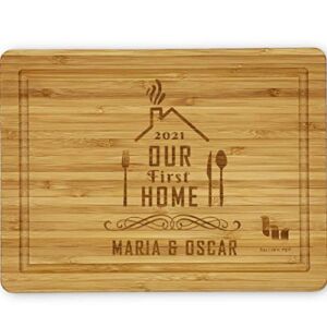 Personalized Housewarming Gifts for Couples New Home, Customized Bamboo Cutting Board Present for First Home Buyer, New Home Owner Couple Gift Ideas, Personalized Engraved Gifts for First Home Gift