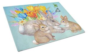 Caroline’s Treasures PJC1065LCB Bunny Family Easter Rabbit Glass Cutting Board Large, 12H x 16W, multicolor