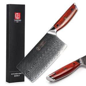 Yarenh Chinese Cleaver Knife , 7 inch Professional Kitchen Knife, Damascus Steel Blade, 67 Layers, Dalbergia Wood Handle, Suitable for Cutting Vegetables and Meat, Gift Box Packaging, KTF Series