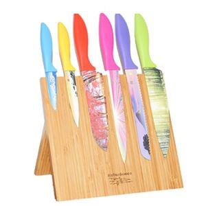 Magnetic Knife Block + Cutting Board – Knife holder and Storage Rack + Bamboo Butcher Block. Chopping board Meats, Cheese, Veggies (10″x 10″) Kitchen Décor (Natural Bamboo, Without Knives)