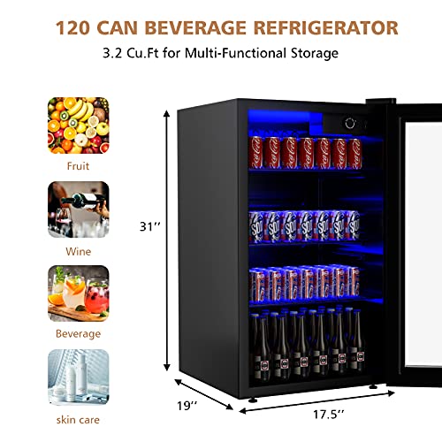 ARLIME Mini Fridge 120 Can, Beverage Refrigerator with Glass Door, Mini Drink Dispenser Machine Small Refrigerator For Office with Adjustable Shelves for Home Kitchen Bar, 3.2 Cu. Ft | The Storepaperoomates Retail Market - Fast Affordable Shopping