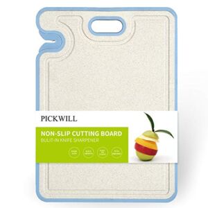 PICKWILL Large Cutting Board, 14.8″ Plastic Cutting Board with Knife Sharpener, Dishwasher Safe Cutting Boards for Kitchen with Juice Grooves, BPA Free Chopping Board with Easy Grip Handle, Non-Slip
