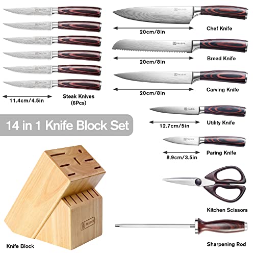 PAUDIN Knife Set, 14 Pieces Kitchen Knife Set, Ultra Sharp High Carbon Stainless Steel Knife Set for Kitchen with Block, Chef Knife set with Honing Steel, Kitchen Scissors and 6 Pcs Steak Knives | The Storepaperoomates Retail Market - Fast Affordable Shopping