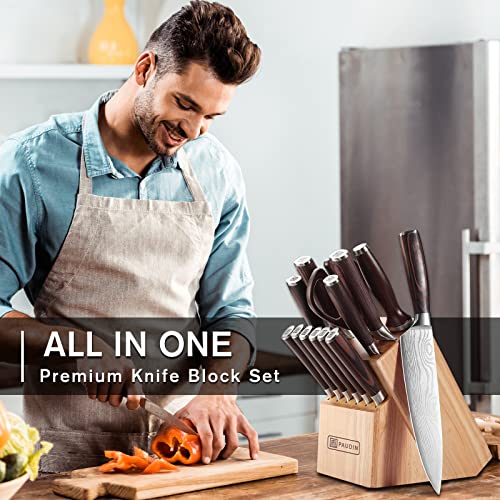 PAUDIN Knife Set, 14 Pieces Kitchen Knife Set, Ultra Sharp High Carbon Stainless Steel Knife Set for Kitchen with Block, Chef Knife set with Honing Steel, Kitchen Scissors and 6 Pcs Steak Knives | The Storepaperoomates Retail Market - Fast Affordable Shopping