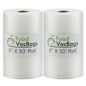 Two 6 X 50 Rolls of FoodVacBags Vacuum Sealer Bags for vacuum sealer machines