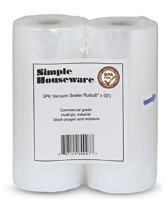 SimpleHouseware Vacuum Sealer Bags 8” x 50′ Sous Vide Bag Roll, 2-Pack