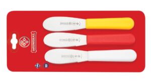 Mundial 3-1/2-Inch Serrated Edge Sandwich Spreader, Set of 3, Red, 1, Multicolor