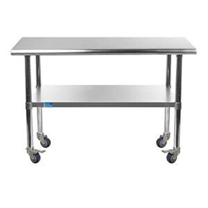 18″ X 48″ AmGood Stainless Steel Work Table with Wheels | Metal Mobile Table | Food Prep
