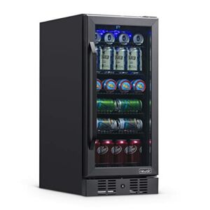 NewAir Beverage Refrigerator Built In Cooler with 96 Can Capacity Soda Beer Fridge, NBC096BS00, Black Stainless Steel