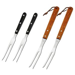 Ponpon 4pcs Meat Forks Stainless Steel Carving Fork with Wooden Handle Barbecue Fork for Cooking Kitchen