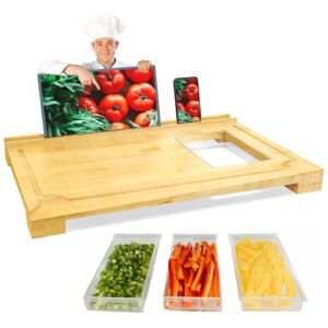 Hultzzzy Extra Large Bamboo Cutting Board with Built in Containers Phone IPad and Tablet Stand For Meal Prepping Cheese and Meat Boards