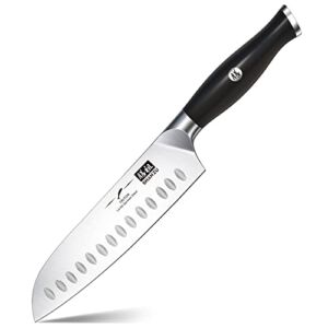 SHAN ZU Santoku Knife, Kitchen Knife 7 inch Japanese Chef Knife, High Carbon German Stainless Steel Chopping Knife with ABS Ergonomic Handle, Cooking Gifts