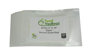 Zipper Vacuum Seal Bags (50 Count), FoodVacBags Compatible with Weston®, Foodsaver®, Heavy-Duty Commercial Storage, Clear (Pint 6″ X 10)