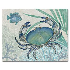 CounterArt Oceana Crab 3mm Heat Tolerant Tempered Glass Cutting Board 15” x 12” Manufactured in the USA Dishwasher Safe