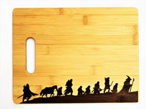 Lord of the Rings Fellowship of the Rings 8.5″x11″ Engraved Sustainable Bamboo Wood Cutting Board with Handle