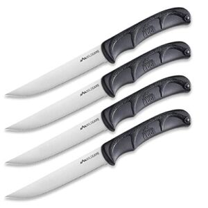Outdoor Edge Wild Game Steak Knives 4-Piece Set with Never-Sharpen Micro Serrated 420J2 Stainless Blades and Elk Horn Textured Orange Polymer Handles