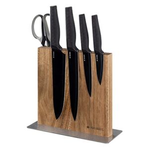 Navaris Wood Magnetic Knife Block – Double Sided Wooden Magnet Holder Board Stand for Kitchen Knives, Scissors, Metal Utensils – Acacia, 8.9 x 8.7 in