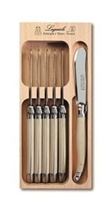 Laguiole Set of 6 Stainless Steel Butter Knives with Ivory Coloured Handle in Box