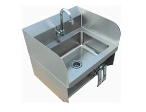 Commercial Stainless Steel Wall-Mount Hand Sink with Side Splash with Knee Pedals – Dimensions 15×17