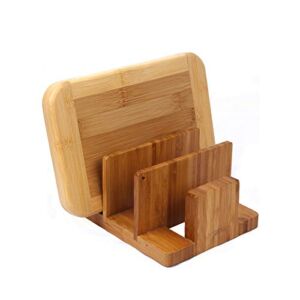 Cutting Board Organizer Natural Bamboo Kitchen Pantry Rack Cabinet Organizer for Cutting Board, Dish, Bakeware, Plate, Pot Lid, Cook Books, Book Stand Holder by: Kozy Kitchen  (Bamboo- 3 Slots)
