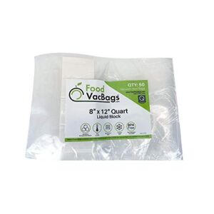 50 – FoodVacBags 8″ X 12″ Liquid Block Quart Vacuum Sealer Bags, Moisture Dam Barrier, Absorbent Cellulose Strip