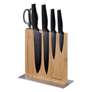 Navaris Wood Magnetic Knife Block – Double Sided Wooden Magnet Holder Board Stand for Kitchen Knives, Scissors, Metal Utensils – Bamboo, 8.9 x 8.7 in