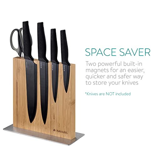 Navaris Wood Magnetic Knife Block – Double Sided Wooden Magnet Holder Board Stand for Kitchen Knives, Scissors, Metal Utensils – Bamboo, 8.9 x 8.7 in | The Storepaperoomates Retail Market - Fast Affordable Shopping