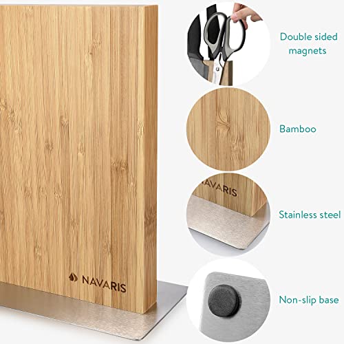Navaris Wood Magnetic Knife Block – Double Sided Wooden Magnet Holder Board Stand for Kitchen Knives, Scissors, Metal Utensils – Bamboo, 8.9 x 8.7 in | The Storepaperoomates Retail Market - Fast Affordable Shopping