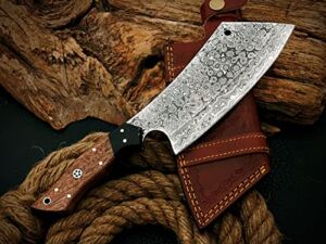 VKA0199 Handmade Damascus Cleaver Chopper Chef knife Kitchen knife fixed blade Knife with sheath 11.5 Inches