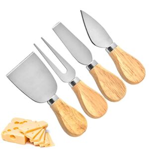 Suuker 4-Piece Cheese Knife Set,Multipurpose Premium Stainless Steel Cheese Knives Set with Wood Handles,Cheese Spreader & Fork & Sharp Knife & Shovel Use for Cheeses,Cakes,Vegetables,Fruits