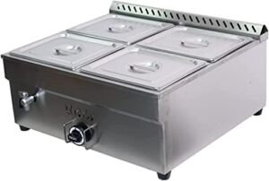 INTBUYING LP Gas Food Soup Warmer Propane Gas Stove Bain-Marie Commercial Canteen Buffet Steam Heater Stainless Steel with Gas Regulator Valve 12”x8.7”x4”Pan-4 Pans（Square）