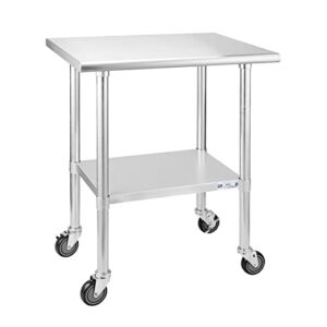 Hally Stainless Steel Table for Prep & Work 24 x 30 Inches with Caster Wheels, NSF Commercial Heavy Duty Table with Undershelf and Galvanized Legs for Restaurant, Home and Hotel