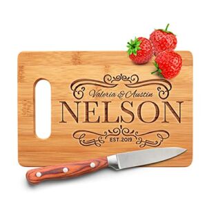 Personalized Cutting Board – 9 Designs |6″ x 9″| Bamboo Cutting Board – Gifts for the Couple, Housewarming Gifts, Grandma Gifts, Engraved Kitchen Sign & Decor – Handle