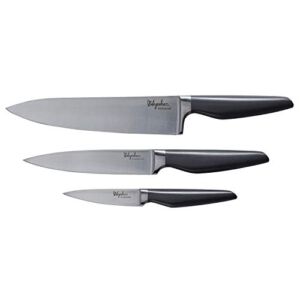 Ayesha Curry Cutlery Japanese Stainless Steel Knife Cooking Knives Set with Sheaths, 8 Inch Chef Knife, 6 Inch Utility Knife, 3.5 Inch Paring Knife, Charcoal Gray