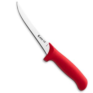 JERO Pro4 Series 6 Inch Curved Stiff Boning Knife – Professional Boning Knife – Sandvik High-Carbon Stainless Steel Blade – Ergogrip Super-Polymer Handle – Made In Portugal- Red Handle