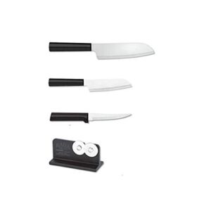 Rada Cutlery Starter 4-Piece Kit – Includes Super Parer, Cook’s Utility Stainless Steel Plus Quick Edge Knife Sharpener, Black Resin Handles