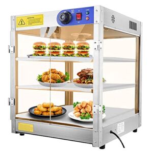 3-Tier Food Pastry Pizza Warmer Countertop Commercial Display Case See Through 750W Adjustable Removable Shelves Glass Door 20x20x24